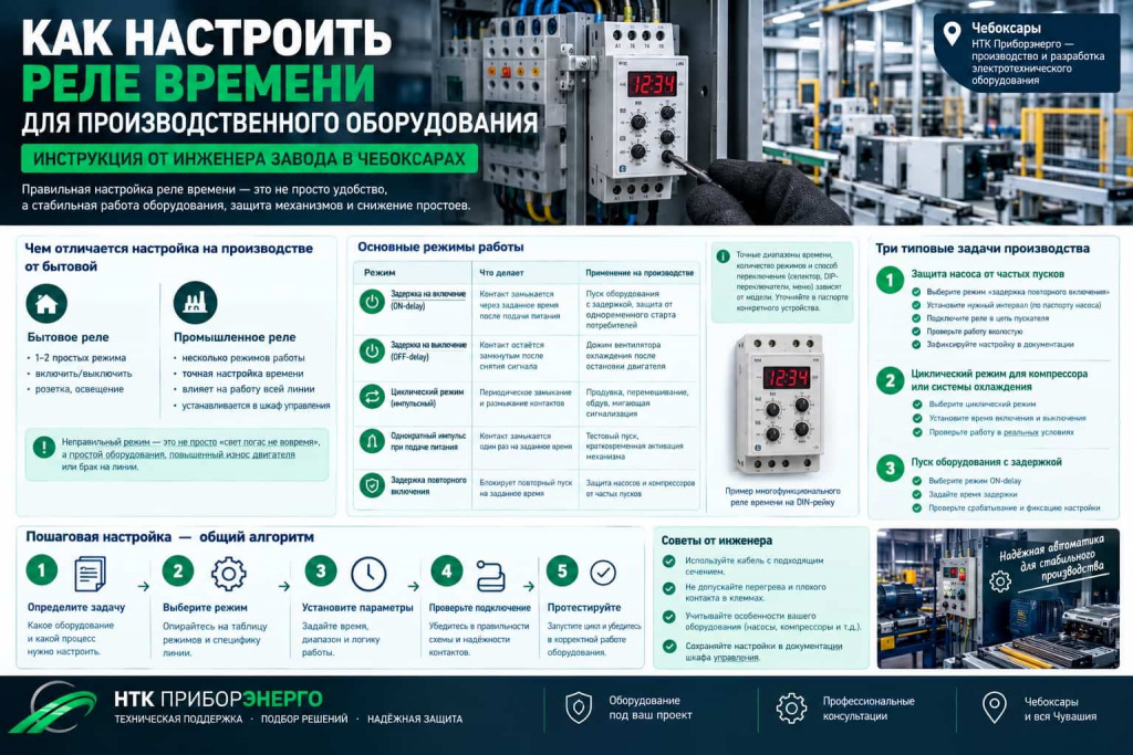 Как настроить реле времени для производственного оборудования: инструкция от инженера завода в Чебоксарах Как настроить реле времени для производственного оборудования: инструкция от инженера завода в Чебоксарах